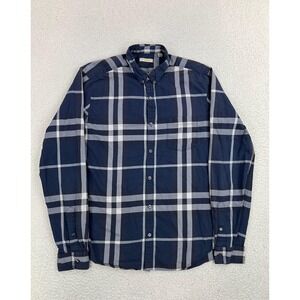 Burberry Brit Shirt Men's Medium Blue Plaid Button Down LS Cotton Casual